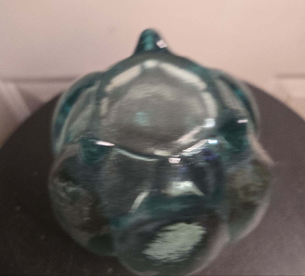 Spanish Recycled Glass Tulip Bowl Vase Teal Heavy Glass Scalloped Rim - Picture 8 of 8